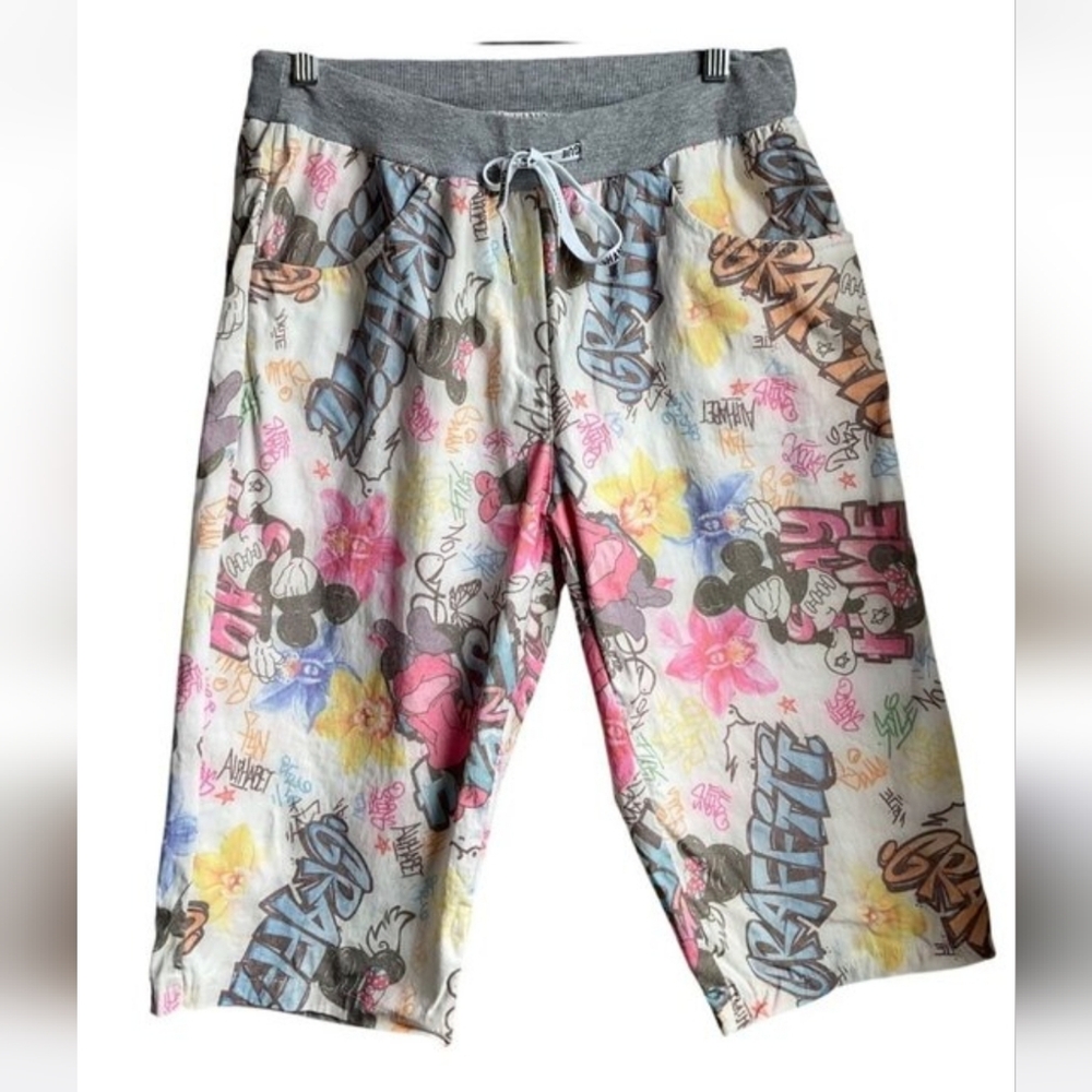 Mickey Medium Graffiti All Over Print Bermuda Pull On Shorts Made In Italy